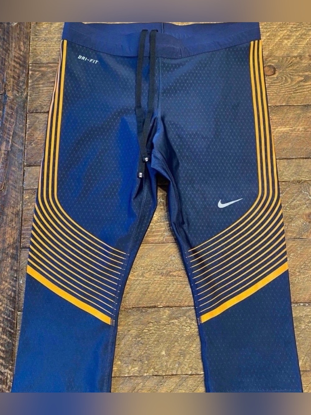 Women’s Capris Nike Navy Athletic Compression Shorts with Gold Stripes (Size S)